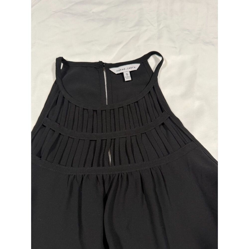 Naked Zebra Black Strappy Cage Halter Top High Neck Pleat Tank Blouse Womens S - Picture 6 of 8